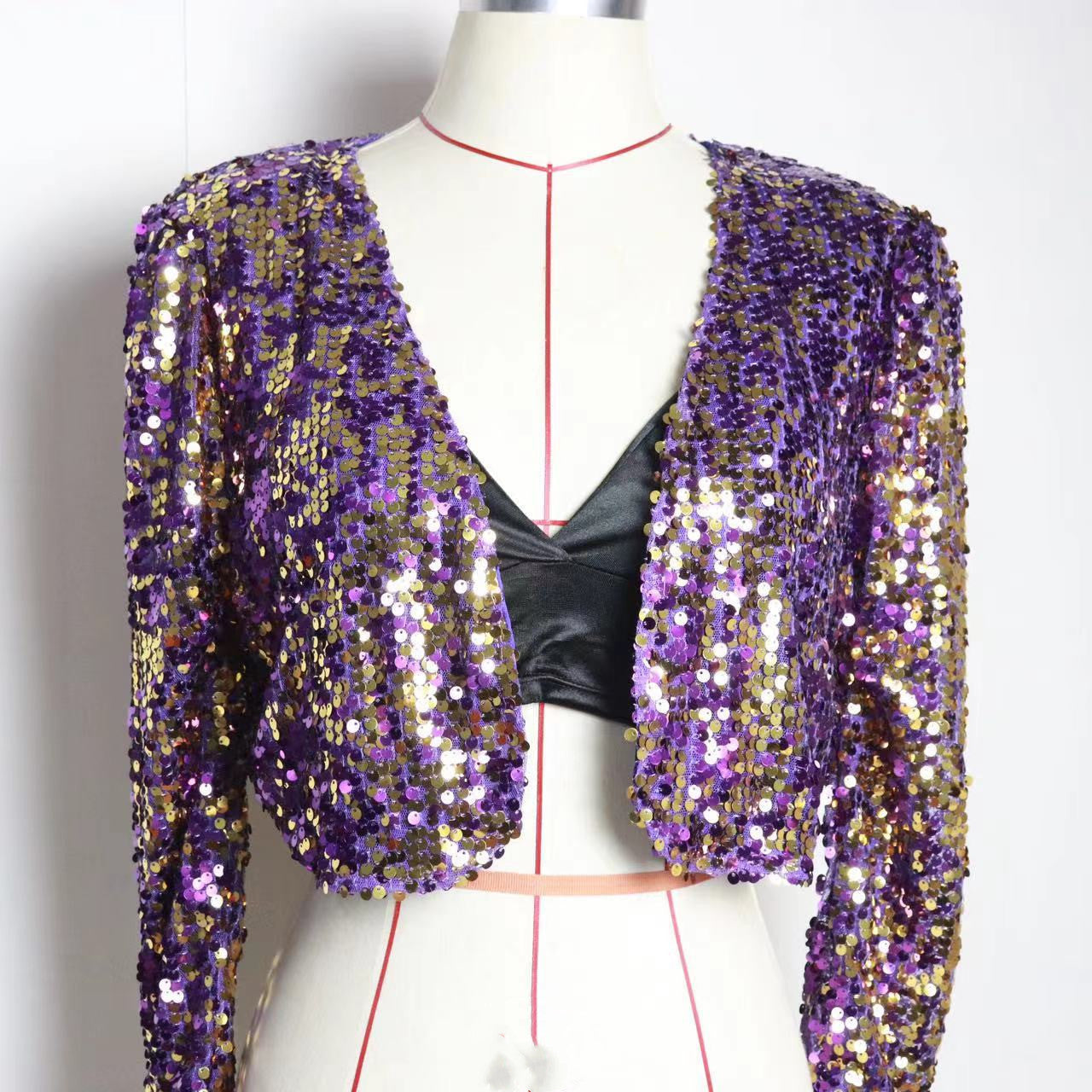 Veste De Costume Courte À Paillettes All-match Pour Femme