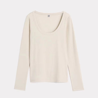 Thread Low Round Neck Skin-friendly Long Sleeve Bottoming T-shirt