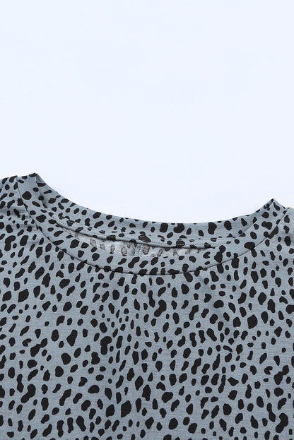 Cheetah Print Casual Side Pockets Short Sleeve Tunic Top