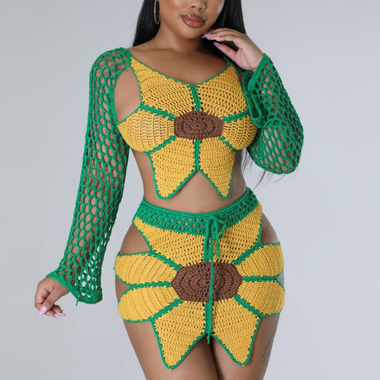 Costume de plage sexy pour femmes, crocheté à la main, tournesol, mode