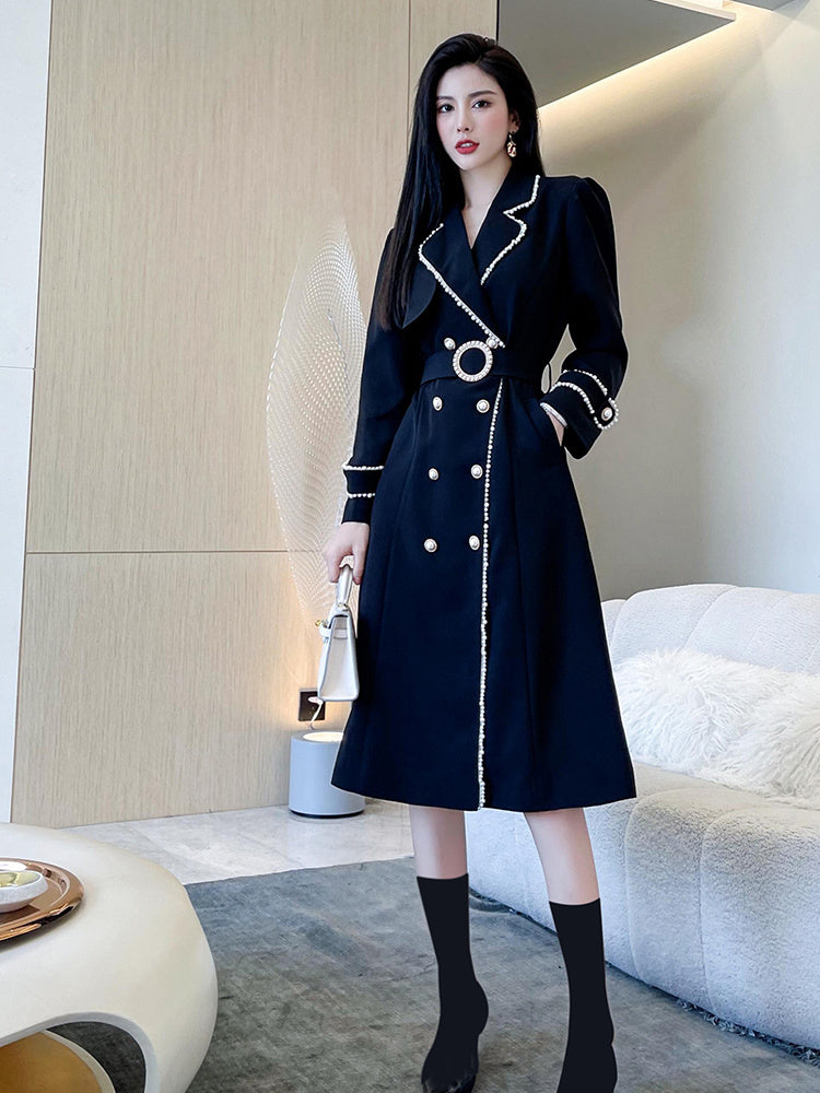 Women's Fashion Jacket Black Long Trench Coat