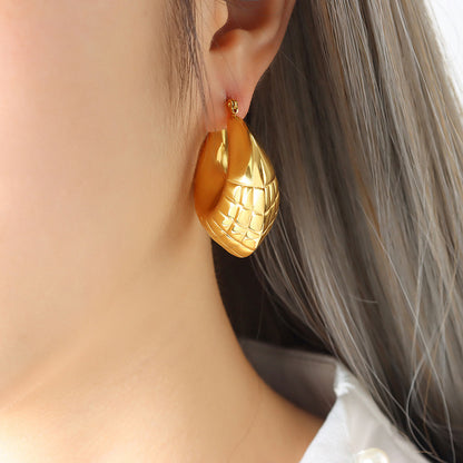 18K Gold Classic Fashion Round Thread Design Versatile Earrings