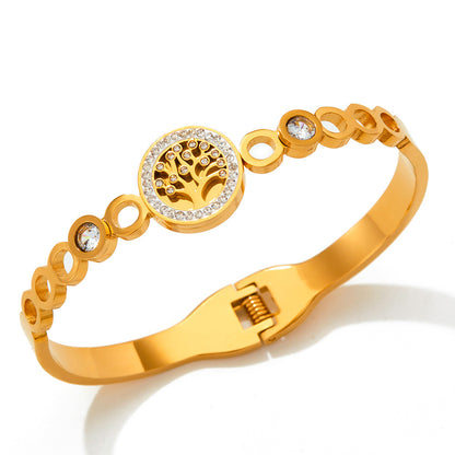 18K gold exquisite and noble diamond and zircon tree of life design bracelet