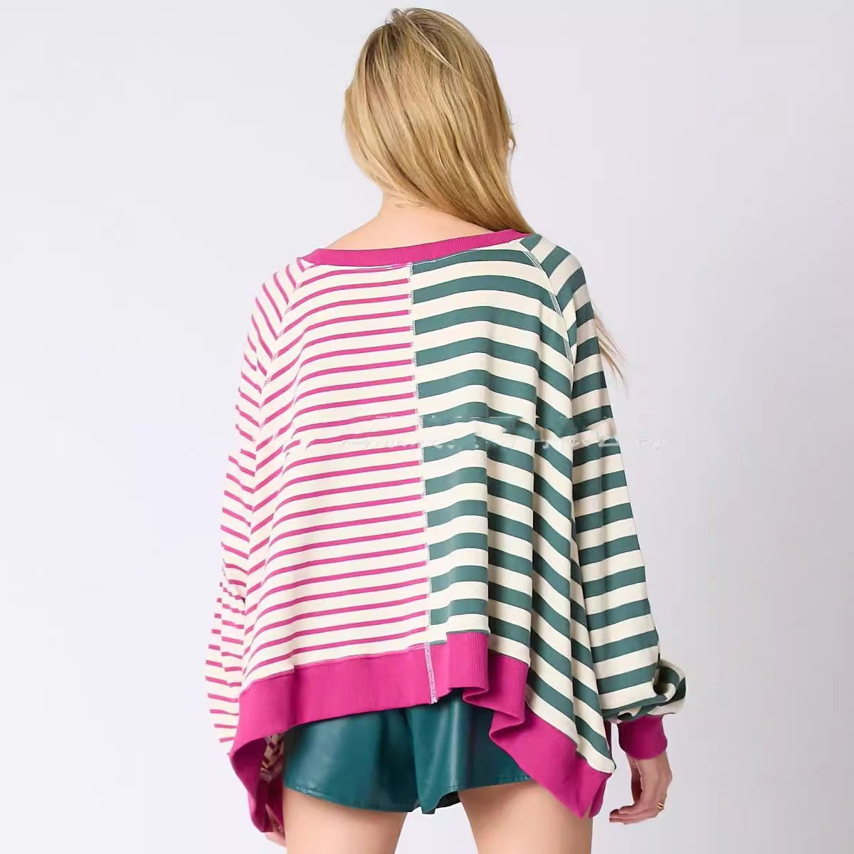 Pull à manches longues et col rond pour femme à rayures multicolores