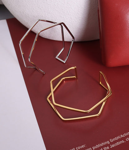 18K gold trendy simple polygonal line hollow double-layer design light luxury style bracelet