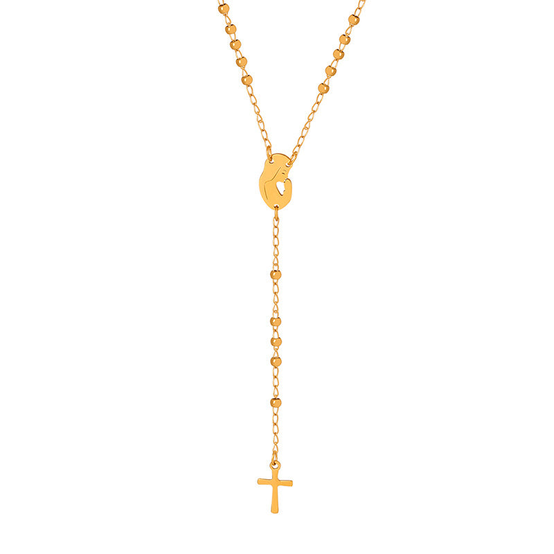 18K gold fashionable woman portrait with cross tassel design versatile necklace