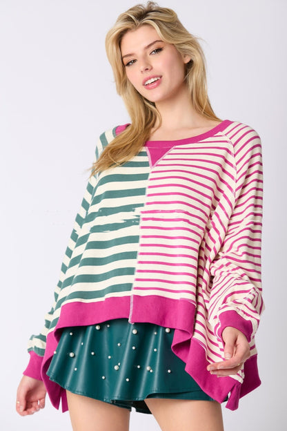 Pull à manches longues et col rond pour femme à rayures multicolores