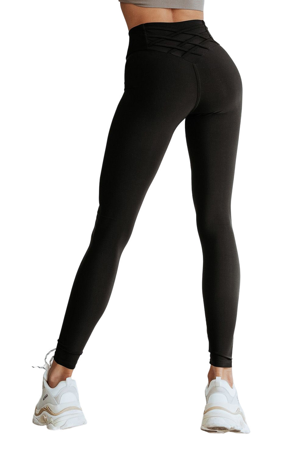 Legging taille haute noir croisé avec contrôle du ventre