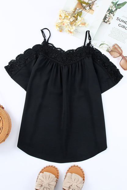 Black Casual Crochet Cold Shoulder Summer Top