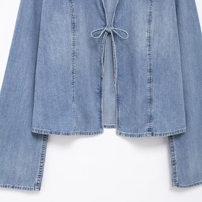 Chemise en jean nouée pour fille sexy de style européen et américain