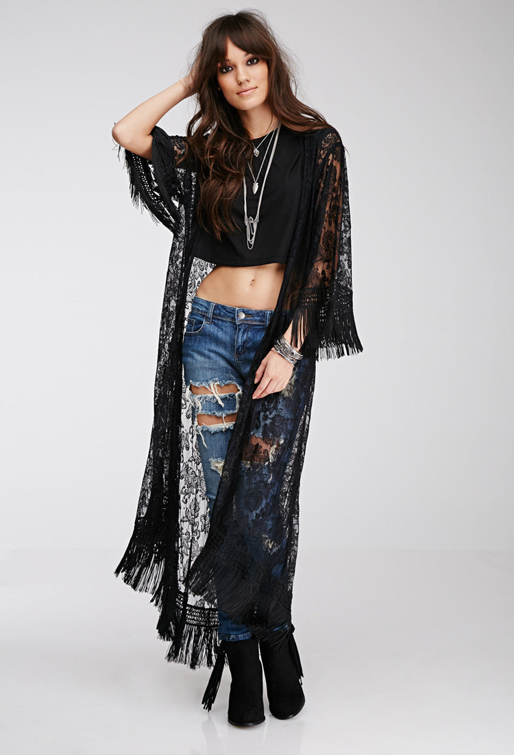 European And American Tassel Long Women's Clothing Cardigan