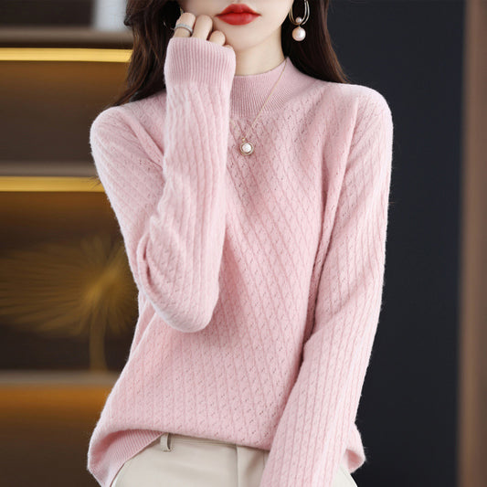 100 Pure Wool Women's Half Turtleneck Knitted Bottoming Shirt Sweater