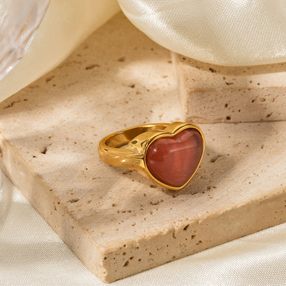 18K gold classic fashionable love inlaid cat's eye design ring