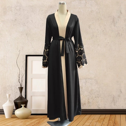 Lace Cuffs Stitching Long Sleeve Loose Lace-up Cardigan Robe