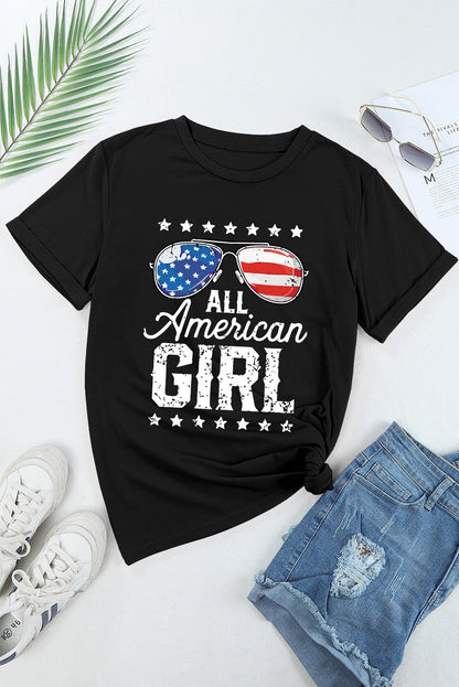 Schwarzes T-Shirt mit „Stars and Stripes Glasses“-Slogan-Grafik