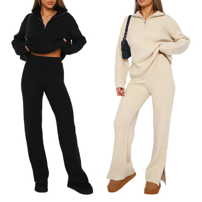 Comfortable Wool Zipper Long Sleeve Trousers Suit