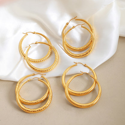 18K Gold Fashion Simple Circle Design Versatile Earrings