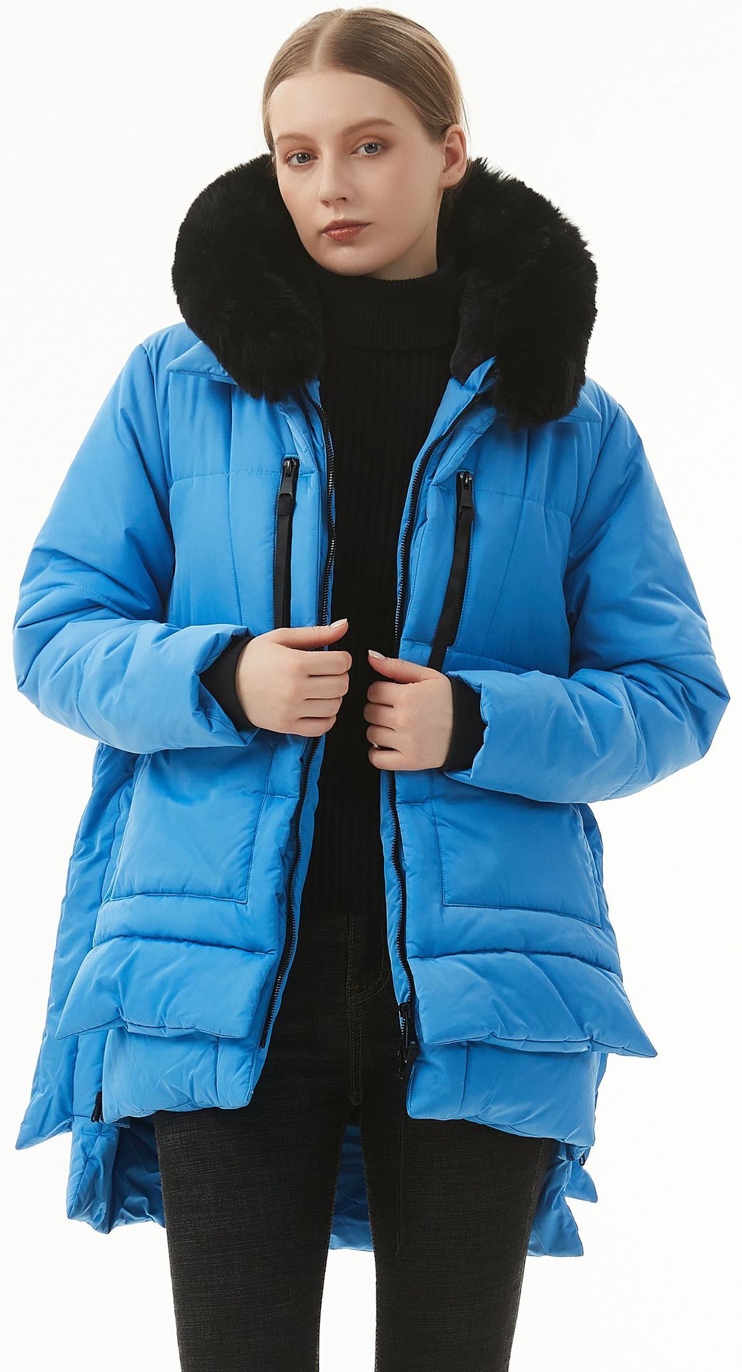 Manteau décontracté à capuche mi-long en coton rembourré pour femme