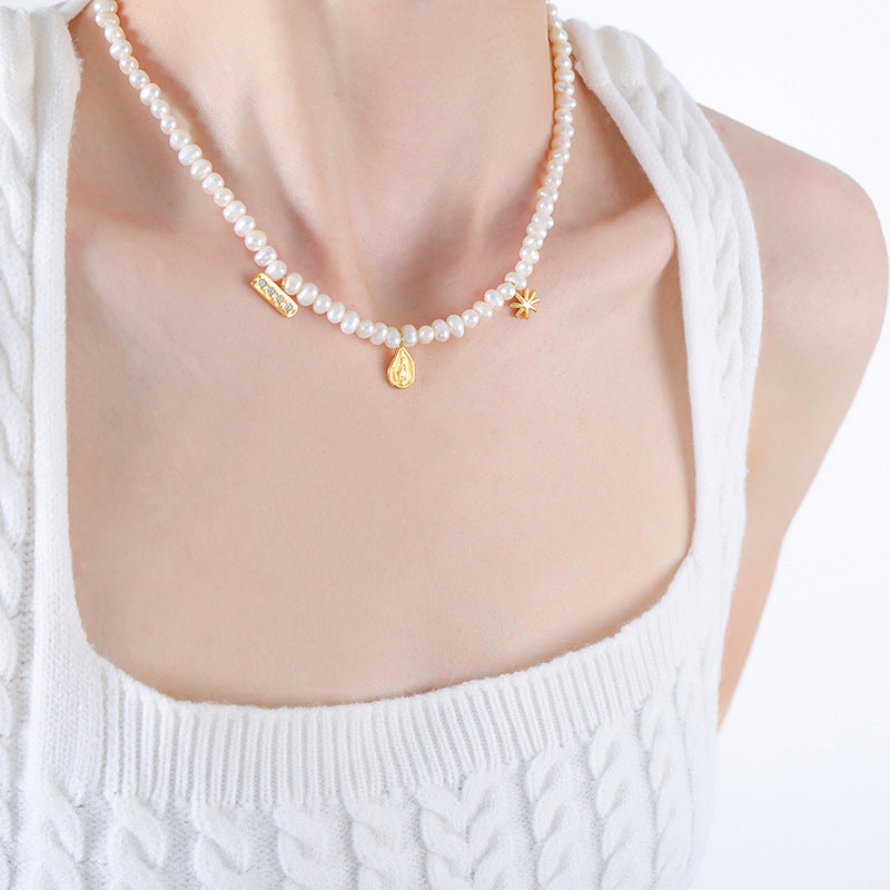 18K gold exquisite simple pearls with irregular shape design versatile necklace