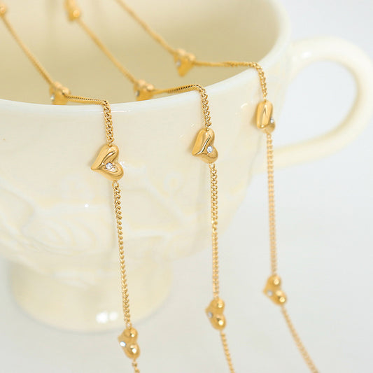 18K gold classic fashion heart inlaid zircon design bracelet necklace earrings set