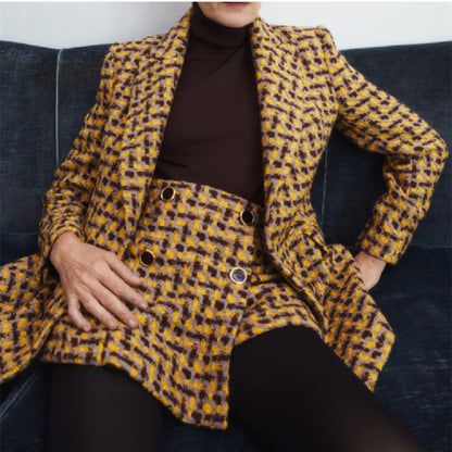 Ensemble blazer texturé à double boutonnage et jupe-culotte