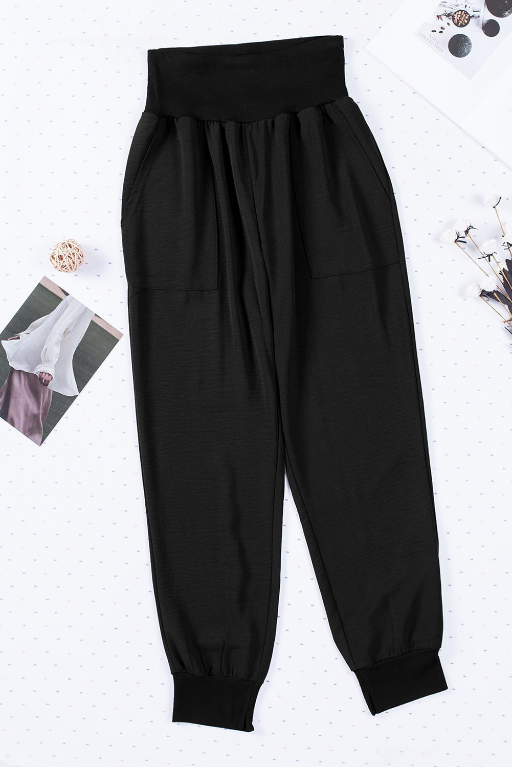 Pantalon de jogging décontracté noir à taille élastique fuselée avec poches