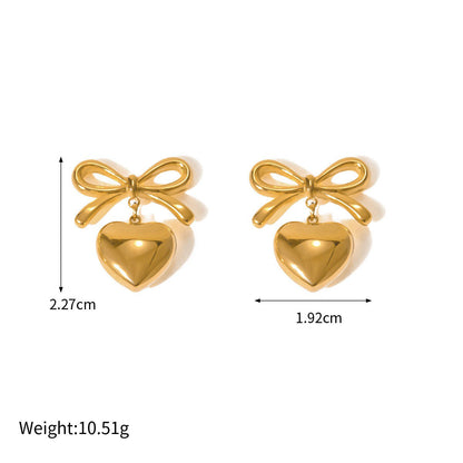 18K gold light luxury fashion bow with love pendant design earrings