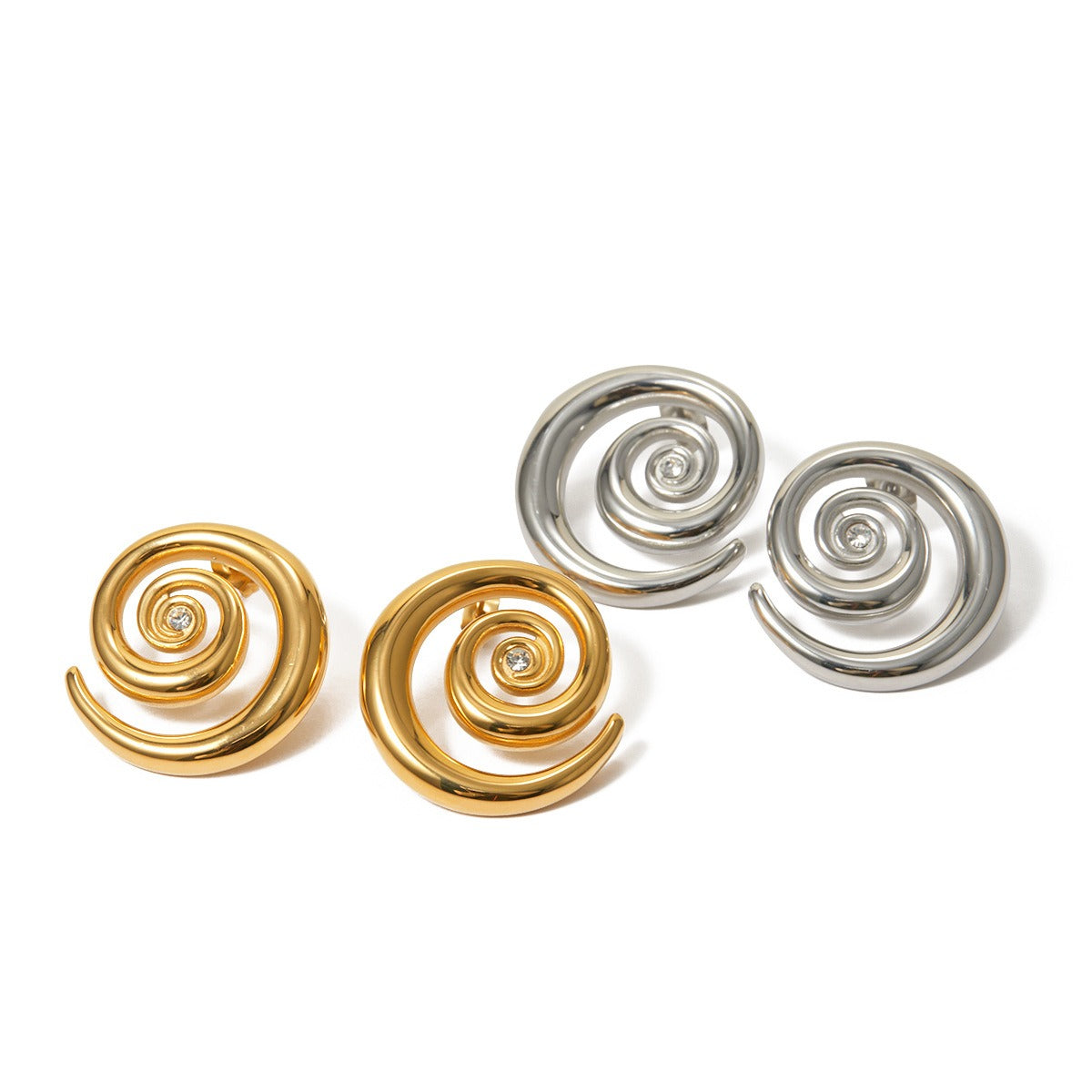 18k gold fashionable swirl diamond design simple style earrings