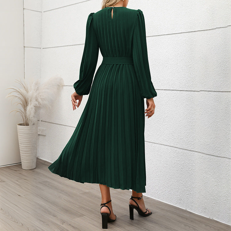 Women's Dress Long Sleeve Pleated Round Neck