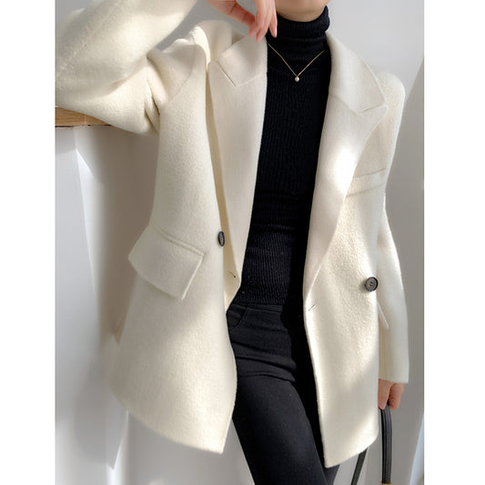 Manteau cachemire Double face en forme de cocon Style Hepburn petit Blazer en laine court femme