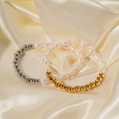 18K gold classic fashionable round beads and pearl bead design versatile bracelet