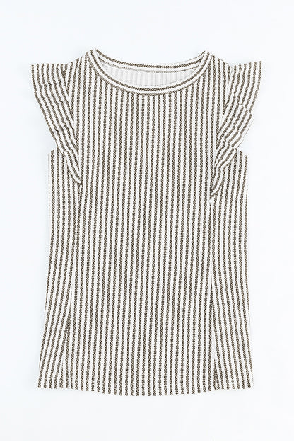 Grey Casual Striped Print Ruffle Summer Top