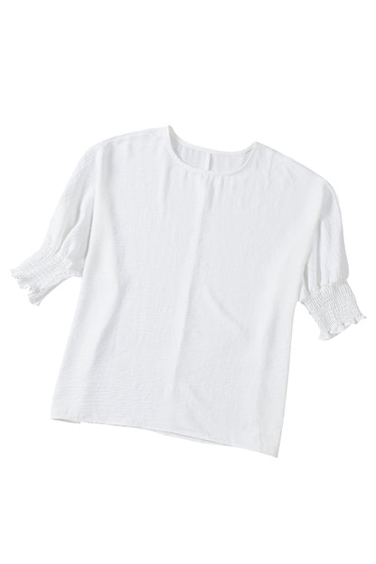 White Smocked Wrist Shift Top