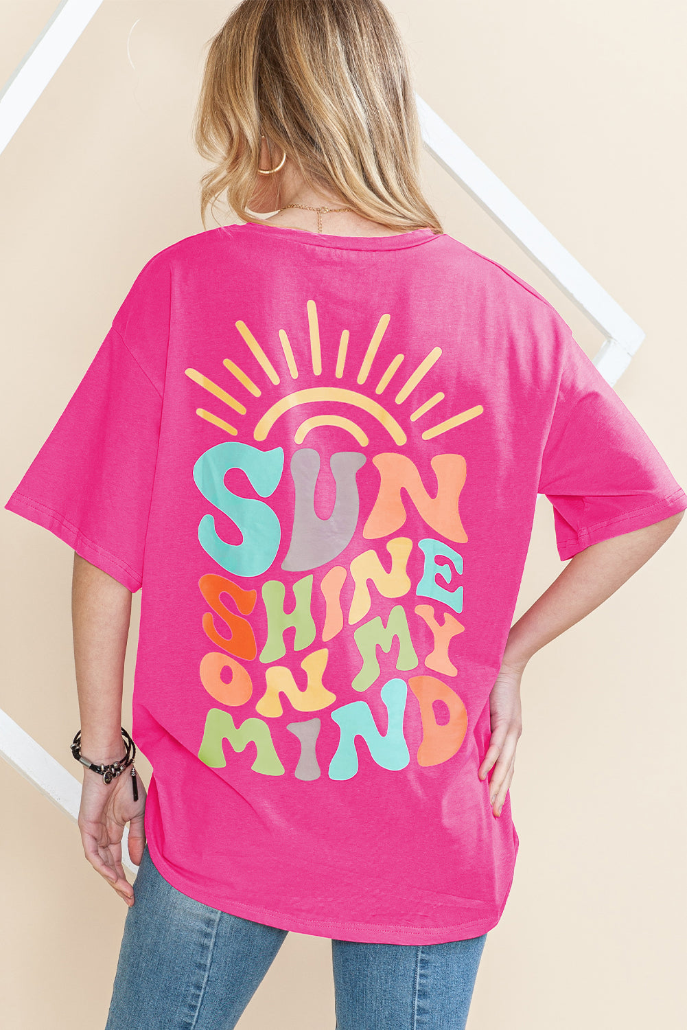 Mintgrünes SUNSHINE ON MY MIND T-Shirt mit Buchstaben-Print