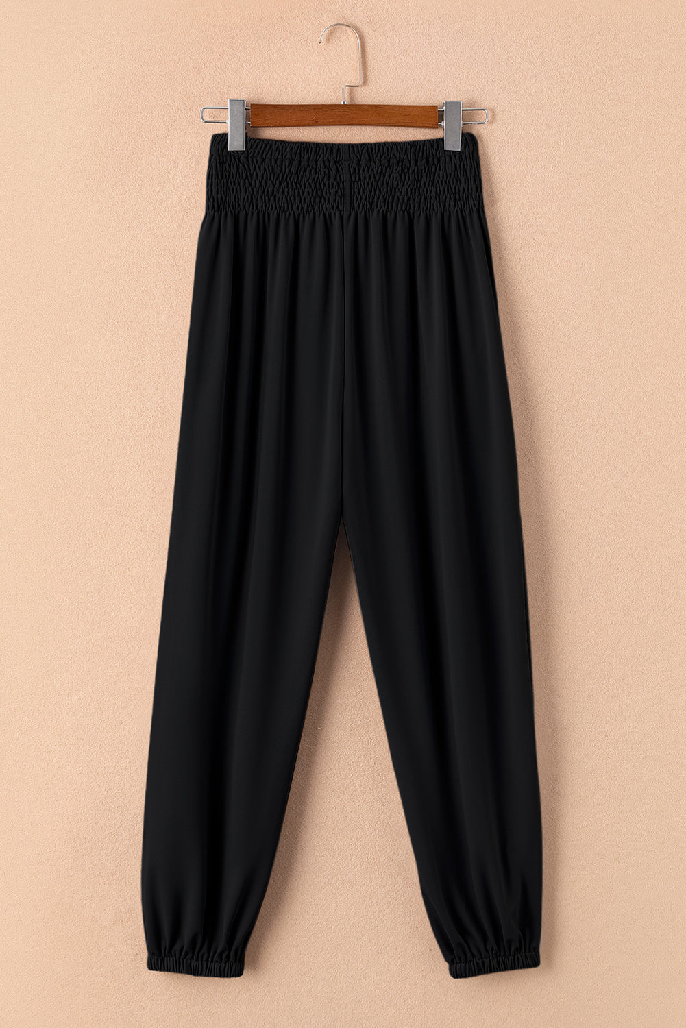 Pantalon de jogging taille haute smocké noir avec poches