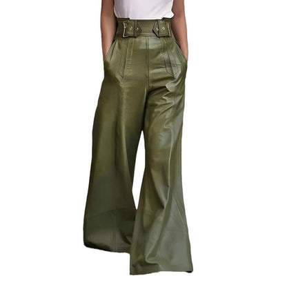 Fashion Leather High Waist Pocket Casual Trousers