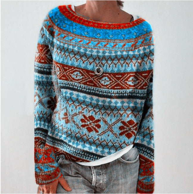 Pull ample multicolore à col rond pour femme