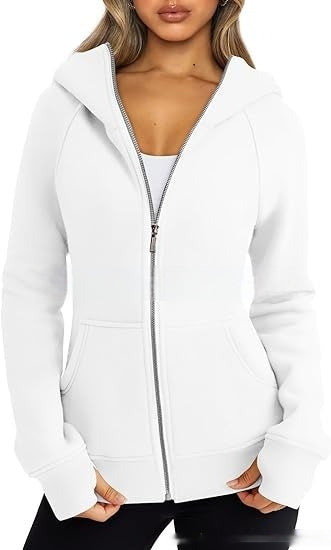 Women's Zipper Short Hood Fleece Lined Solid Color Hoodie Sweater