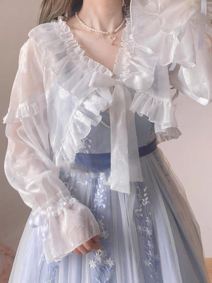 Fairy Suspender Skirt Outer Chiffon Crackers Cardigan Lantern Sleeve Bow Sun Protection Shirt