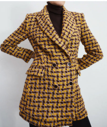 Ensemble blazer texturé à double boutonnage et jupe-culotte