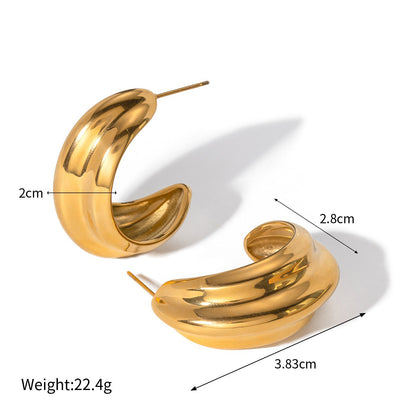 18k gold classic simple C-shaped design earrings