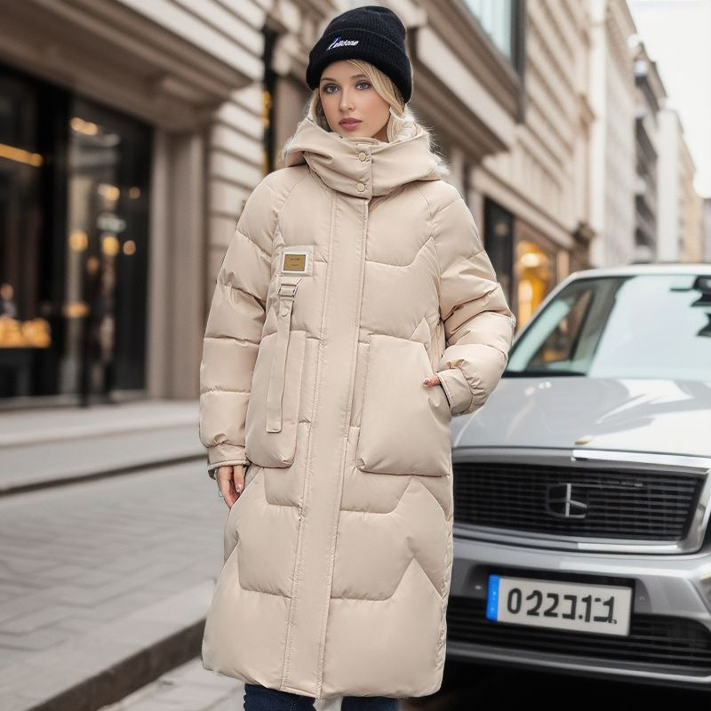 Veste en coton avec chapeau détachable, style mi-long pour femmes