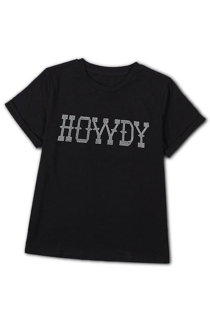 T-shirt à col ras du cou coupe slim HOWDY noir avec strass