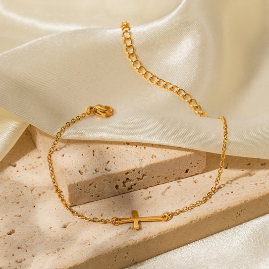 Bracelet polyvalent classique en or 18 carats au design simple en forme de croix