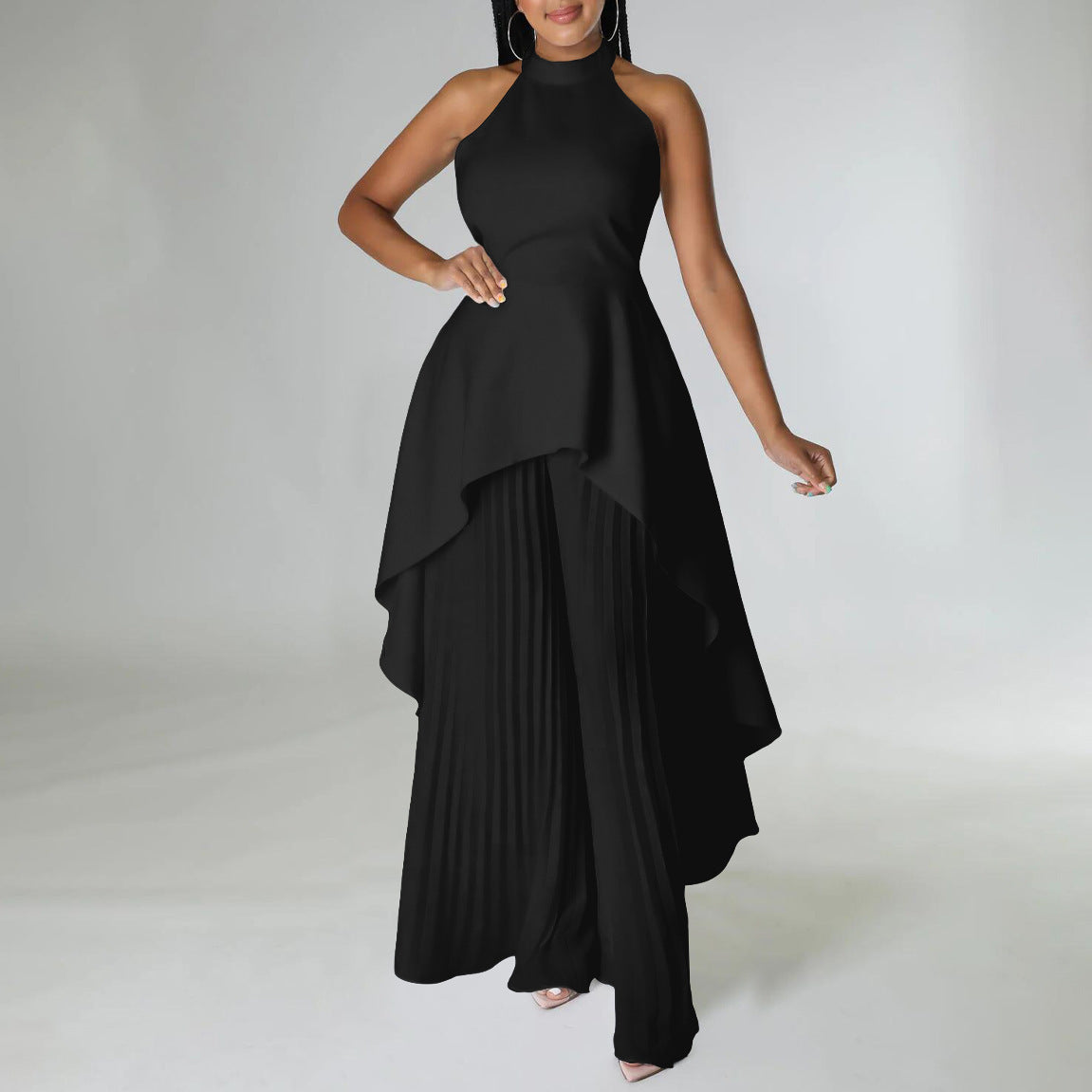 Fashion Casual Set Summer Socialite Private Wear Backless Top Pleated Wide-leg Trousers