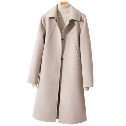 Manteau ample en laine mi-long pour femmes en cachemire double face