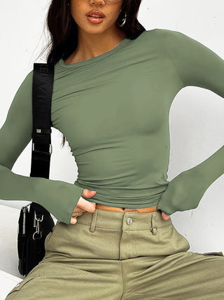 Women's Round Neck Long Sleeve T-shirt Top