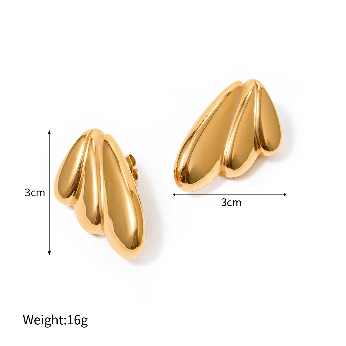 18k gold novel and simple wing-shaped design earrings