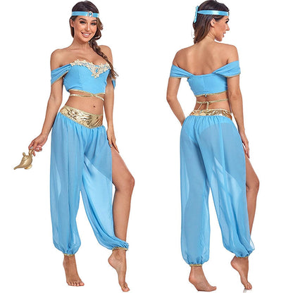 Robe princesse Jasmine pour femmes, tenue de spectacle sur scène d'Halloween