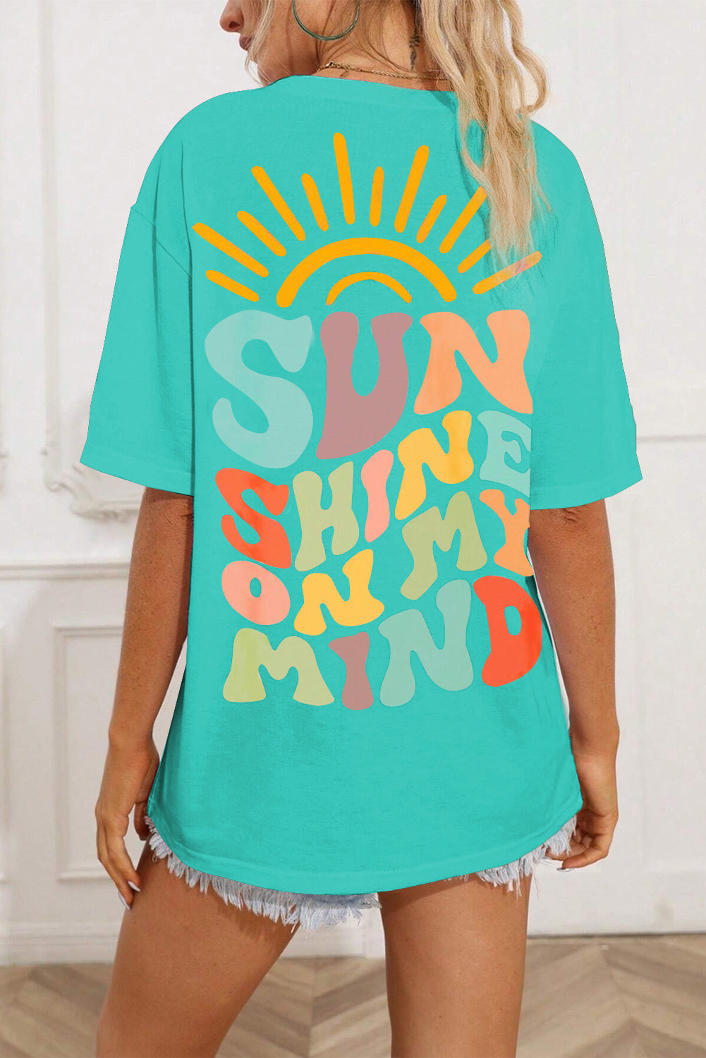 Mintgrünes SUNSHINE ON MY MIND T-Shirt mit Buchstaben-Print